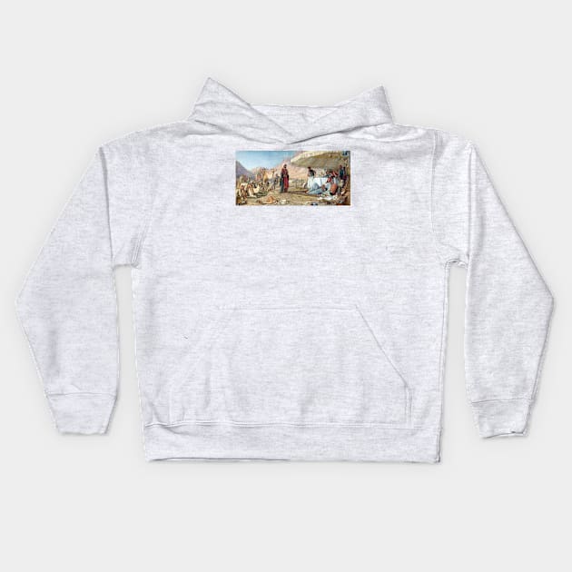 John Frederick Lewis A Frank Encampment in the Desert of Mount Sinai, 1842 The Convent of St. Catherine in the Distance Kids Hoodie by pdpress